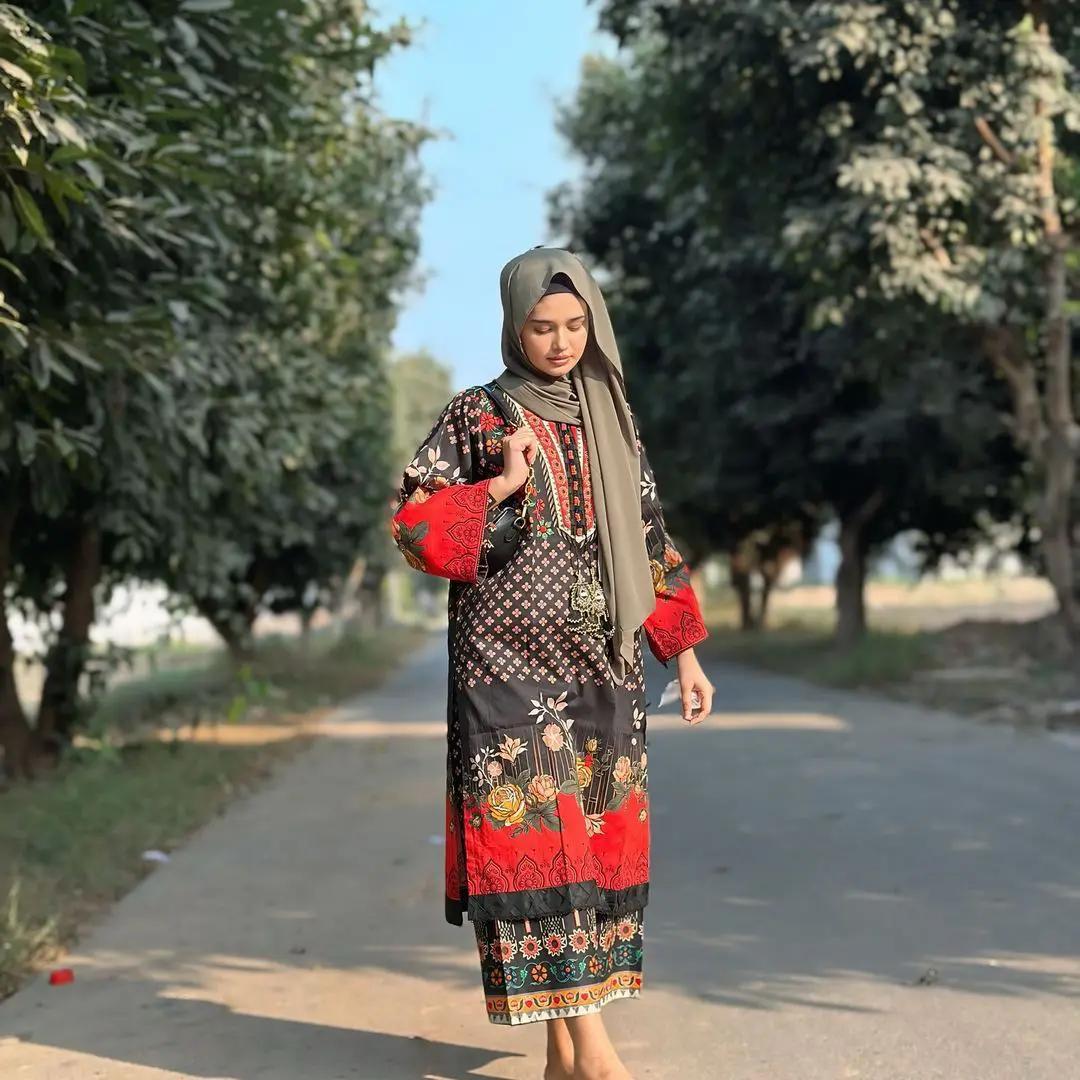 2 PC Stitched Print Lawn Long Shirt Suit